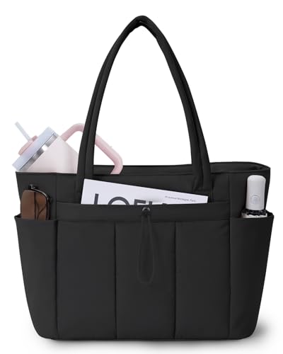 Wandering Nature Puffer Tote Bag with Cup Holder for 40 oz Tumbler & Laptop Compartment & Trolley...