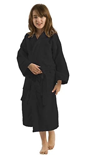 BY LORA Boys and Girls Hooded Bathrobe, Water Absorbent Robe for Kids, Unisex Robes, Black Fleece Robe, Size X- LARGE