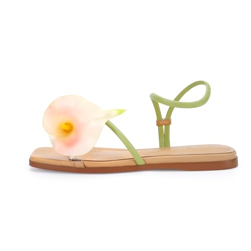 Image of LACIKOSZ Flower Kitten Heel Sandals for Women Calla Lily Green Heels Square Open Toe Floral Strappy Low Heel Sandals Summer Dressy Wedding Shoes
