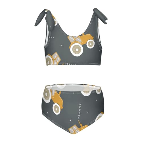 Girls Cool Tractor Pattern Swimsuit Two Pieces Bikini Set Bathing Suits Swimwear Crop Top Swimsuit Set