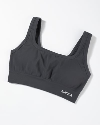 Image of AUROLA Power Womens Square Back Basic Sports Bra - Square Neck Padded Low Impact Yoga Bra Workout Crop Top