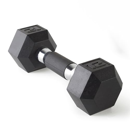 Image of CAP Rubber Coated Dumbbell Weights, Free Weights for Home Gym Strength Training, Anti-Roll Hex Dumbbells with Black, Chrome & Comfort Grip Handles, Singles