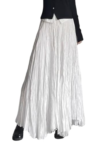 Women's Irregular Extra Long Pleated Skirt, Solid Color high Waisted Floor dragging Pleated Skirt A-line Skirt
