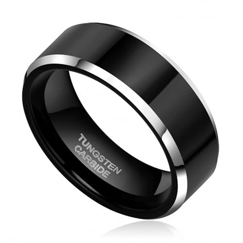 Anillo de tungsteno negro para parejas: alianza de boda resistente de corte clásico