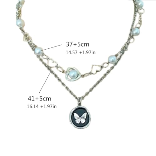 Pendentif fleur papillon élégant délicat sur chaîne de cou en perles blanches - 6
