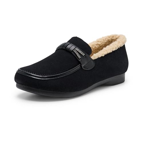 Alexis Leroy Women's Memory Foam Moccasin Slippers Fuzzy Indoor/Outdoor Slip-On Faux Fur Lining Loafers