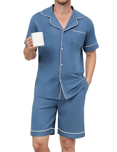 Pyjama court homme en coton boutonné ensemble d'été confortable