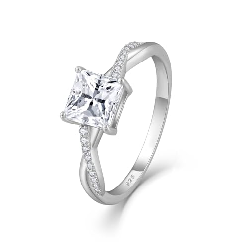 FJ Anillo Compromiso Corte Princesa Plata de ley 925 Anillo Promesa Boda Aniversario Regalos de Joyería para Mujer Talla 12