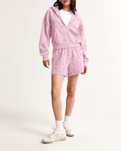 Cioatin Women Zip Up Crop Hoodies Jacket Loose Fit Fleece Sweatshirt Y2K Ditsy Floral Pullover Aesthetic Girls Clothes Fall4