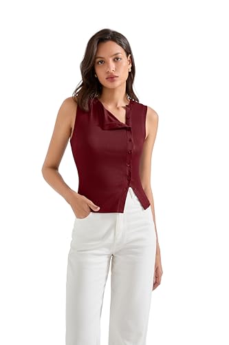 SUUKSESS Women Button Down Tank Top Sleeveless Summer Casual Vest Business Work Fitted Shirt2