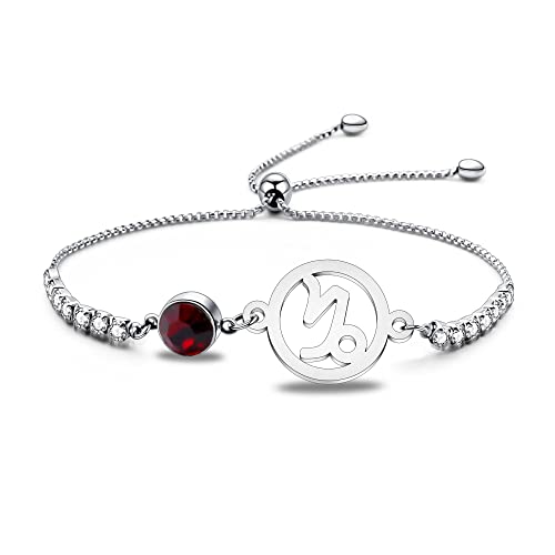 12 Constellation Bracelet Zodiac Sign and Birthstone Charm Bracelet Zodiac Sign Bracelet CZ Astrology Jewelry Zodiac Gift (Bra-Capricorn .S.)