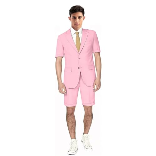 Short Sleeve Suits for Men 2 Piece Suit Slim Fit Casual Summer Beach Wedding Suits Short Sleeve Blazer & Shorts Set4