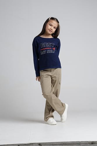 Image of Under Fourteen Only Girls Cotton Tops Collection - Round Neck, Crop Top, Full & Half Sleeve, Drop Shoulder, Ruffle Sleeve, Graphic Printed, Embroidered & Slub Knit Styles