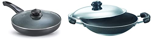 Image of Prestige Popular Aluminium Pressure Cooker, 3 Litres, Silver & Prestige Omega Select Plus Residue Free Non-Stick Deep Appachetty with Lid, 20cm