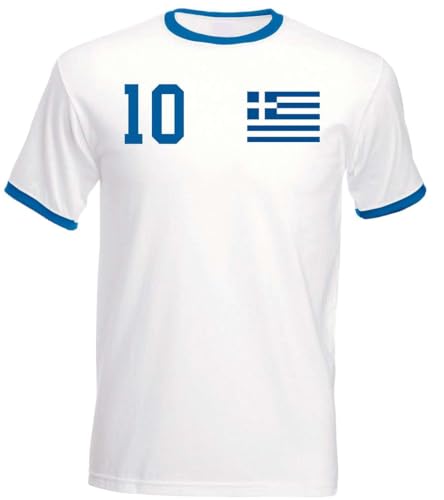 Herren T-Shirt Trikot Griechenland mit eigenem Namen + Nummer - Weiß XL