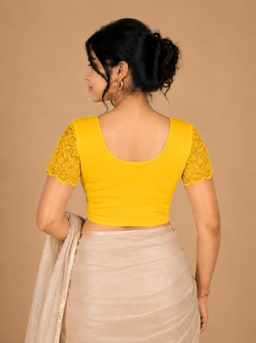 Image of Abhi Cotton Readymade Saree Blouse for Women- Half Net Sleeves, Round Neck, Regular-fit, Stretchable, Pull-on Style Blouse