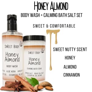 Miniatura 3 de Sweet Body Honey Almond Body Wash + Bath Salt Set  Natural Moisturizing Shower Gel  Sulfate Free, Paraben Free,  Naturally Derived Clean Ingredients