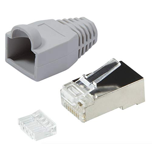 Odedo®, confezione da 20 connettori crimpati CAT6 in metallo schermati con guida di inserimento e protezione antipiega, spina crimp, cavo di rete, spina RJ45 Kat 6, spina modulare.