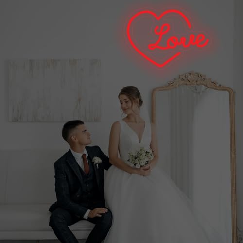 Image of Heart Love Neon Sign, Valentines Day LED Light, USB Powered Dimmable LED Sign for Wall Decoration, Party, Wedding, Bedroom, Living Room, 15.7 inchx11.4 inch