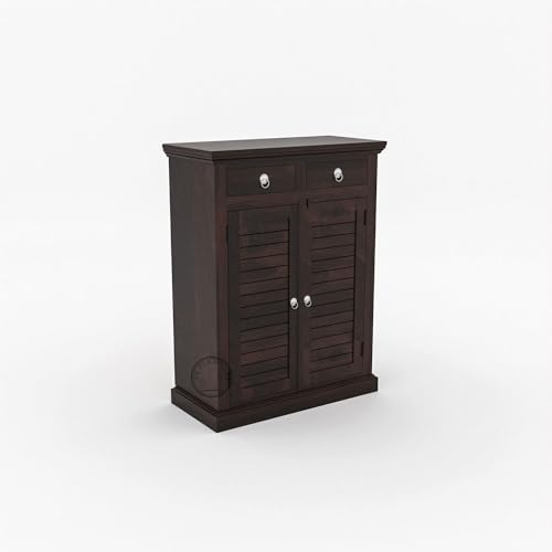 Image of VK Furniture Sheesham Wood Shoe Cabinet (Walnut 001, Shoe Rack with Drawers)
