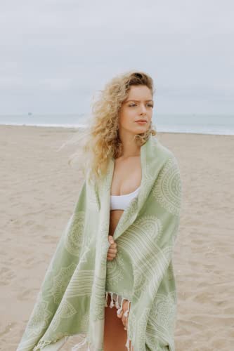 Infusezen 100% Cotton Peshtemal, Reversible - Tie Dye Beach Towel, Luxury Bath Sheet, Yoga Blanket, 100% Cotton Made In Turkey, Authentic Peshtemal Towels, Luxury Bath Sheet (Olive) #TOP7