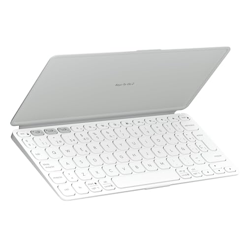 Logitech Keys-To-Go 2, Teclado Bluetooth portátil para Tablet con Tapa integrada, Teclado inalámbrico estilizado, para Windows, Android, Linux, iPad, iPhone, Mac, Apple TV, QWERTY ESP - Gris Claro