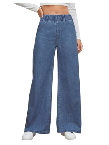 GORGLITTER Women's Elastic Waist Jeans High Wasited Wide Leg Baggy Denim Track Pants Fall Fashion 2025