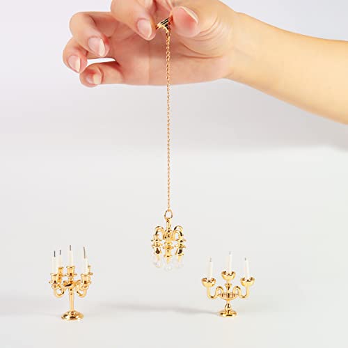 3 Pieces Miniature Lamp Candle 1:12 Hanging Lamp Arm Candles Luxury Chandelier Mini Ceiling Light Lamp Mini House Accessories(Gold) #TOP4