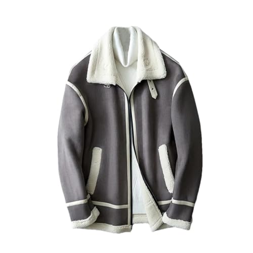 Blouson daim homme chaud épais veste hiver fausse laine agneau gris M