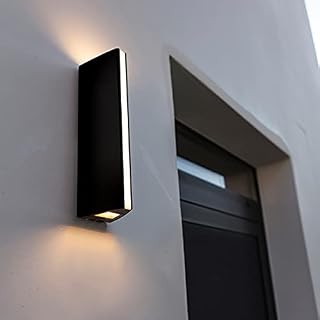 CGC Dark Grey LED Slim Rectangular Wall Light Up Down Front Garden Porch Patio Outdoor Lamp Garage Doorway Anthracite Graphite