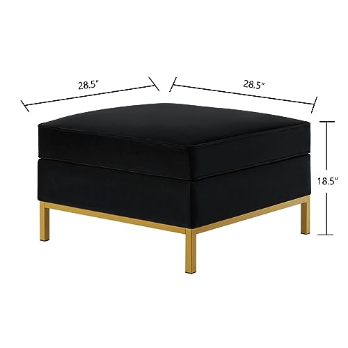 24KF Large Velvet Ottoman, Upholstered Padded Cushion Ottoman Table, Large Foot Rest for Living Room - Black - Thumbnail 2