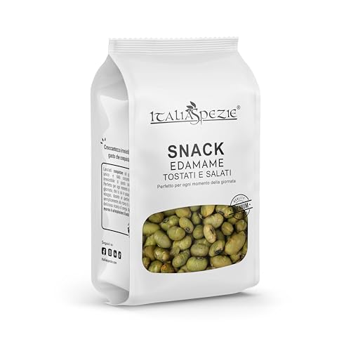 Edamame tostati e salati, 200 g - Fagioli di Soia tostati e salati, snack sano, ricco di proteine e fibre, Edamame Croccante, Ideale per Spuntini e aperitivi, vegetariani e vegani - Italia Spezie