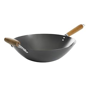 Kenmore Hammond Flat Bottom Carbon Steel Wok, 14-Inch, Black