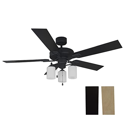 Image of Design House 157362-BLK Aubrey 52-Inch Traditional Indoor LED Light Kit Ceiling Fan with 5 Reversible Blades, Reverse Airflow, Matte Black