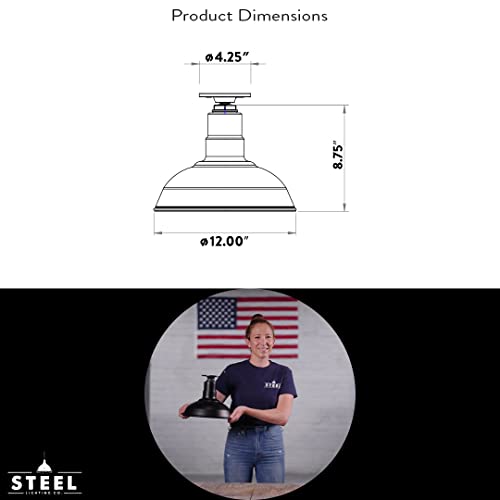 Steel Lighting Co. El Segundo Barn Light | Ceiling Mounted Pendant | 12 Inch Dome | Flush Mount | Heavy Duty Steel Farmhouse Light Made In America | Green Exterior/White Interior #TOP1