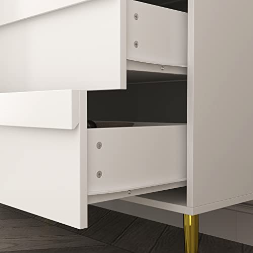 Ecacad Modern Sideboard Buffet Storage Cabinet With 3 Drawers & 3 Doors, Kitchen Cupboard Console Cabinet With Metal Legs For Living Room, Entryway, White (63”L X 15.6”W X 33.4”H) #TOP4