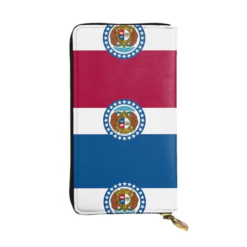 Missouri State Flag printing Women's leather long handheld wallet large capacity credit card zipper bag