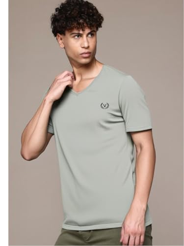 Image of Mack Jonney Regular Solid Cotton Blend V Neck T Shirt for Men