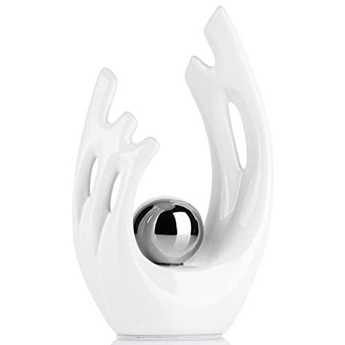 XMGZQ White Ceramic Abstract Statues and Sculptures,White and Sliver Art Ceramic Statues,Modern Home Decor for Living Room,Dining Table