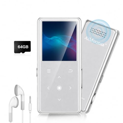 Image of 64GB MP3 Player with Bluetooth 5.2, AiMoonsa Music Player with Built-in HD Speaker, FM Radio, Voice Recorder, HiFi Sound, E-Book Function, Sliver