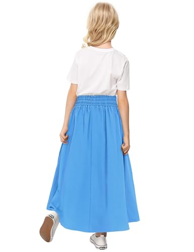 Image of Girls Maxi Skirt A-Line Uniform Skirts School Daily Skirt with Pockets, 4-13 Years