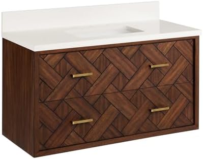 Signature Hardware 954035-36-RUMB-8 Patzi 36" Wall Mounted Single Basin Vanity Set with Cabinet and Vanity Top - Chocolate Bark Brown/Arctic White