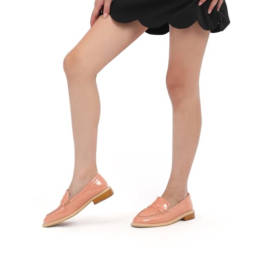 Image of JUSTDANNI Loafers for Women Slip On Shoes with Round Toe 1.2-Inch Low Chunky Block Heel Patent Comfortable Casual Dress Pump Shoes for Wedding Party Work Shopping Dating