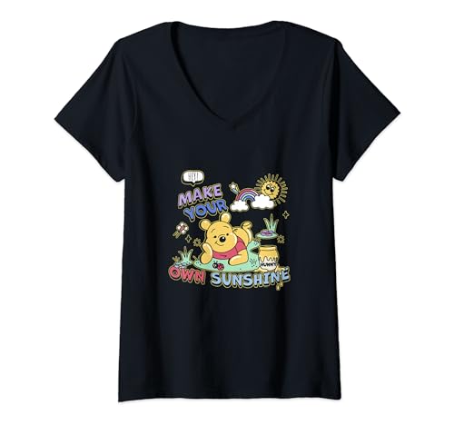 T-shirt Winnie the Pooh Disney à col en V pour femme avec motif ensoleillé