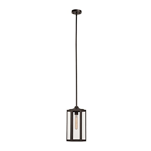 Globe Electric 65955 Marbella 1-Light Pendant, Dark Bronze, Satin Finish, Clear Glass Shade, Vintage Edison Tube Bulb Included