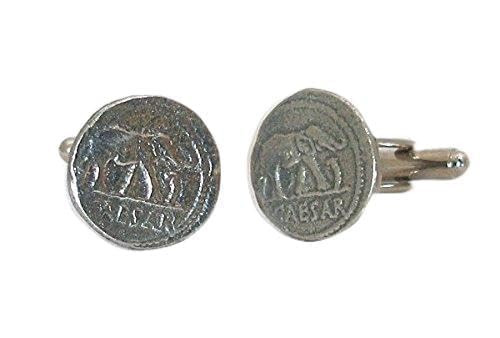 Gemelos de moneda romana César pasadores de camisa de peltre con caja