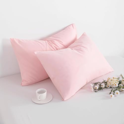 Image of Travel Pillow Case 12x18 Size Pack of 2 Pieces 100% Egyptian Cotton Zipper Closure 500 Thread Count Toddler Pillowcase Covers Blush Pink Solid