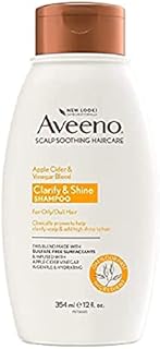 Aveeno Apple Cider Vinegar Sulfate-Free Shampoo for Balance & High Shine, Daily Clarifying & Soothing Scalp Shampoo for Oily or Dull Hair, Paraben & Dye-Free, 12 Fl Oz
