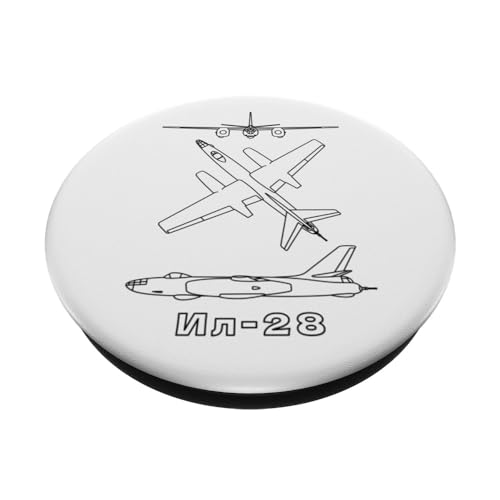 Ilyushin Il-28 Russian Jet Bomber Plane Blueprints PopSockets Swappable PopGrip, Black - Image 2