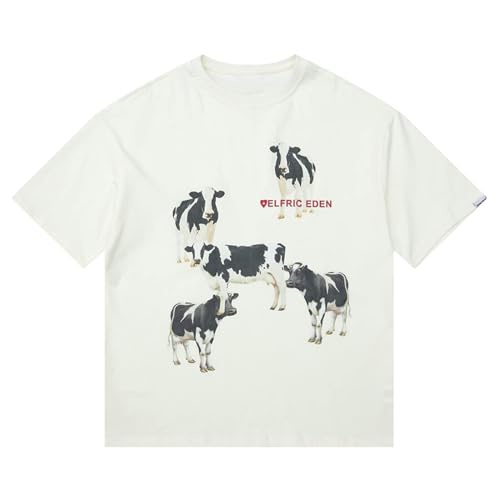 Aelfric Eden Dairy Cow Print Tee Vintage Oversize Shirts Summer Unisex Casual Harajuku Top Tshirt